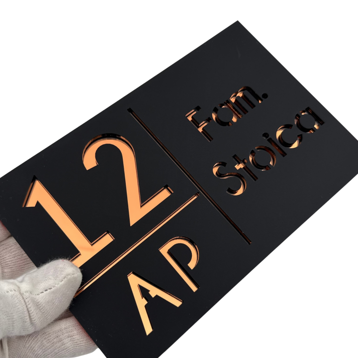 NUMAR APARTMANET PREMIUM - Negru Satinat / Cupru Oglinda - 20x13cm