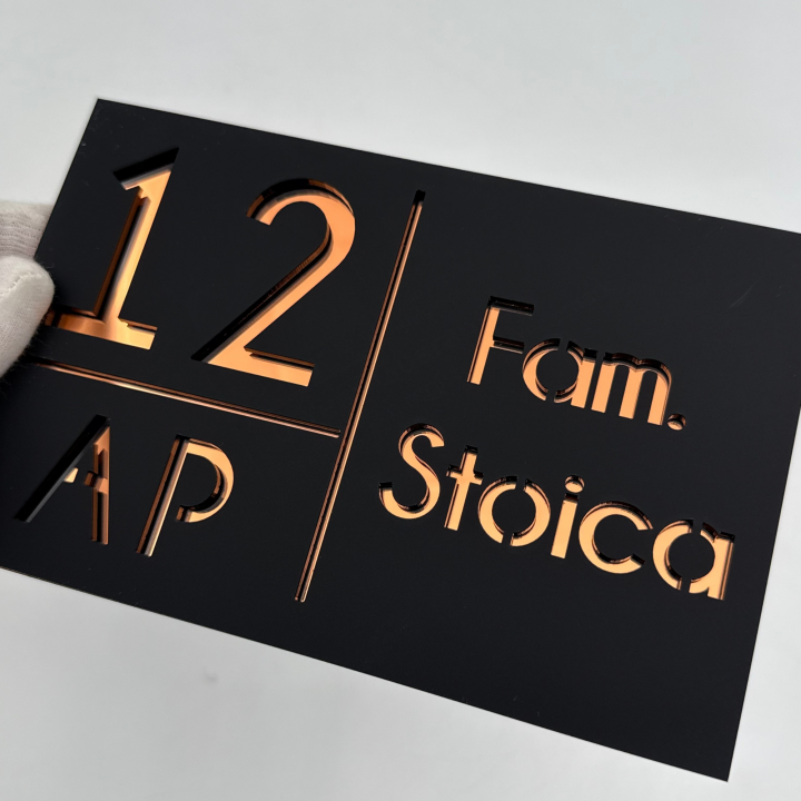 NUMAR APARTMANET PREMIUM - Negru Satinat / Cupru Oglinda - 20x13cm