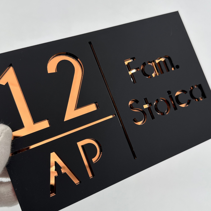 NUMAR APARTMANET PREMIUM - Negru Satinat / Cupru Oglinda - 20x13cm