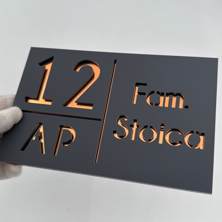 NUMAR APARTMANET PREMIUM - Gri Satinat / Cupru Oglinda - 20x13cm