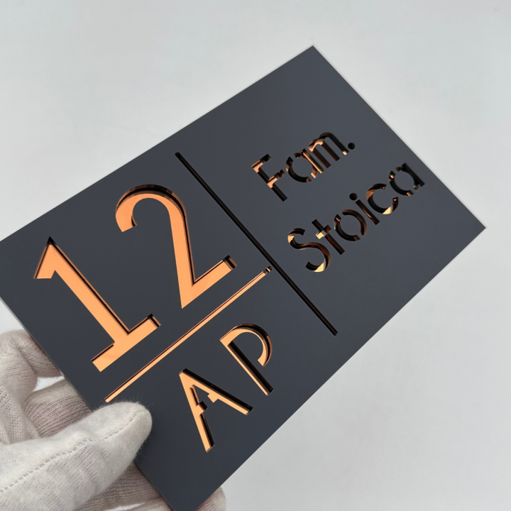 NUMAR APARTMANET PREMIUM - Gri Satinat / Cupru Oglinda - 20x13cm