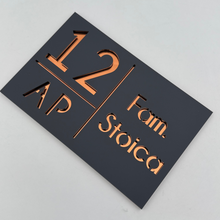 NUMAR APARTMANET PREMIUM - Gri Satinat / Cupru Oglinda - 20x13cm