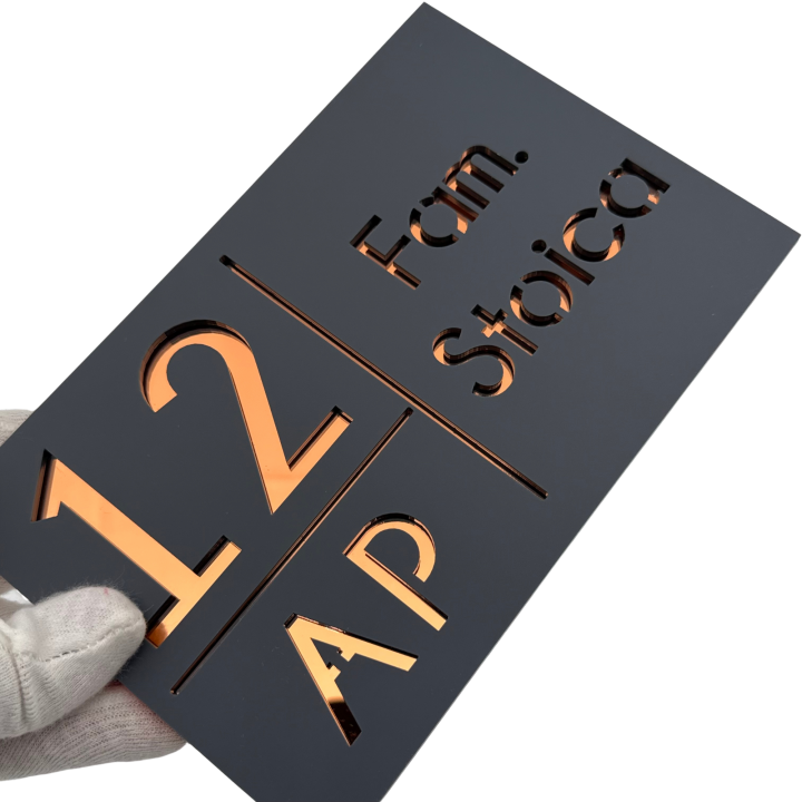 NUMAR APARTMANET PREMIUM - Gri Satinat / Cupru Oglinda - 20x13cm