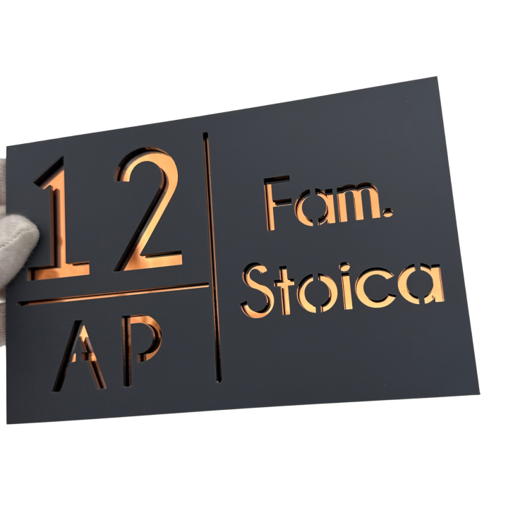 NUMAR APARTMANET PREMIUM - Gri Satinat / Cupru Oglinda - 20x13cm