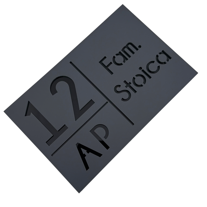 NUMAR APARTMANET PREMIUM - Gri Satinat / Negru Lucios - 20x13cm