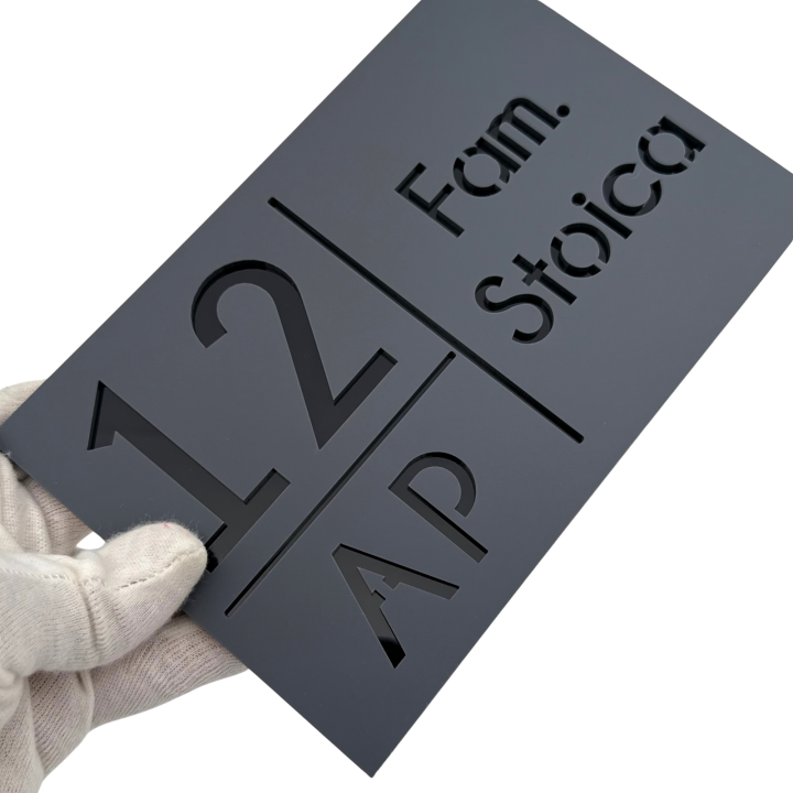 NUMAR APARTMANET PREMIUM - Gri Satinat / Negru Lucios - 20x13cm