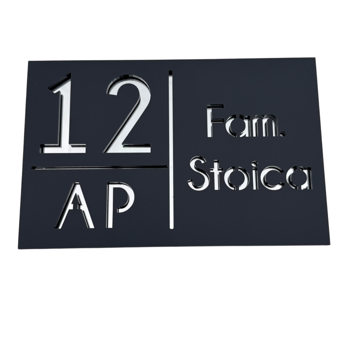 NUMAR APARTMANET PREMIUM - Gri Satinat / Argintiu Oglinda - 20x13cm