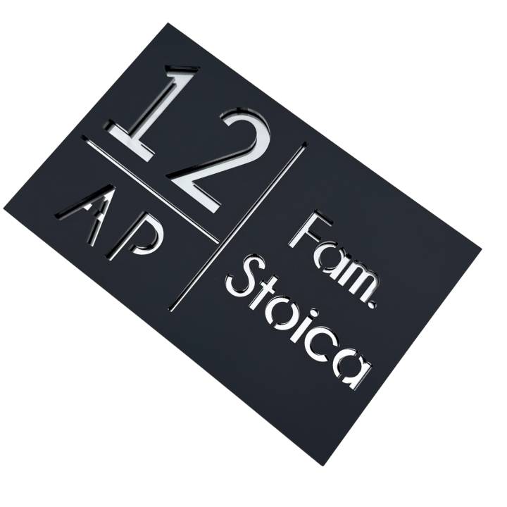 NUMAR APARTMANET PREMIUM - Gri Satinat / Argintiu Oglinda - 20x13cm