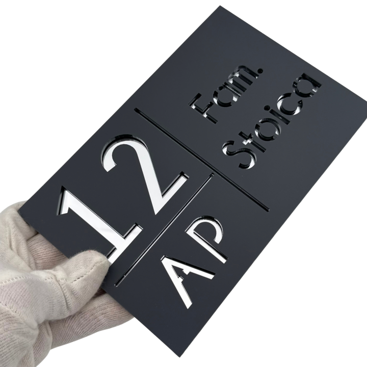 NUMAR APARTMANET PREMIUM - Gri Satinat / Argintiu Oglinda - 20x13cm