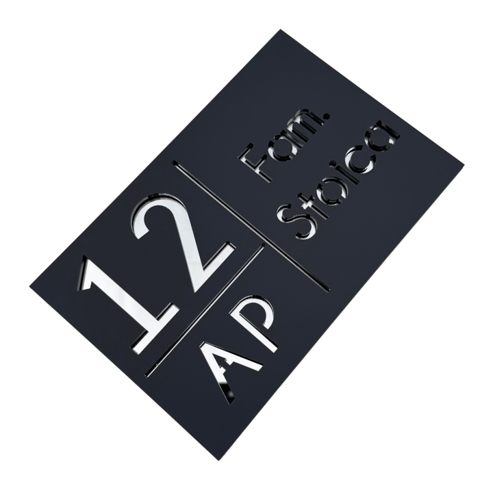 NUMAR APARTMANET PREMIUM - Gri Satinat / Argintiu Oglinda - 20x13cm