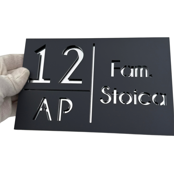 NUMAR APARTMANET PREMIUM - Gri Satinat / Argintiu Oglinda - 20x13cm