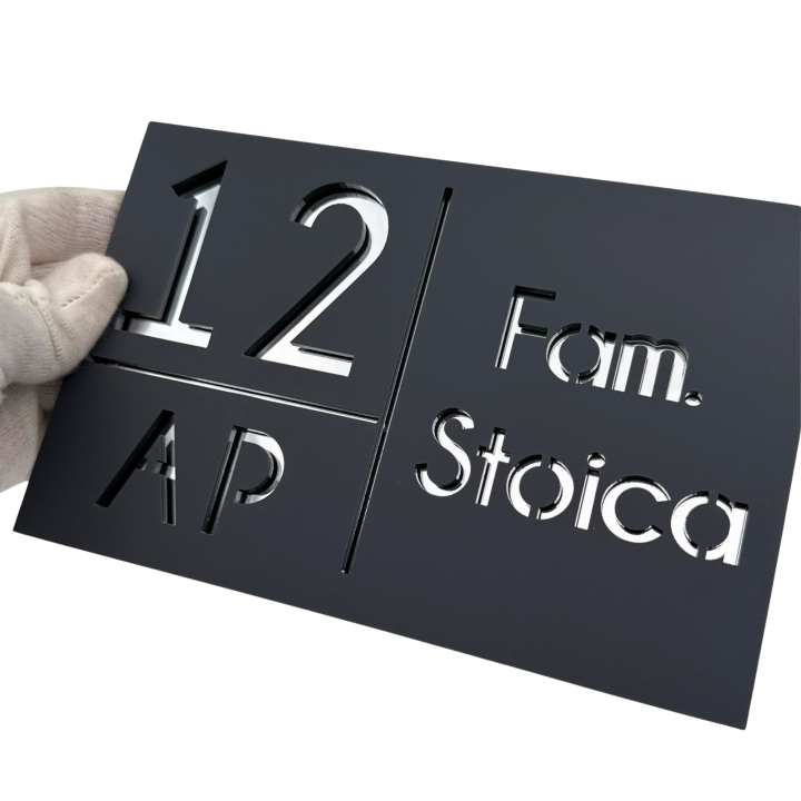 NUMAR APARTMANET PREMIUM - Gri Satinat / Argintiu Oglinda - 20x13cm