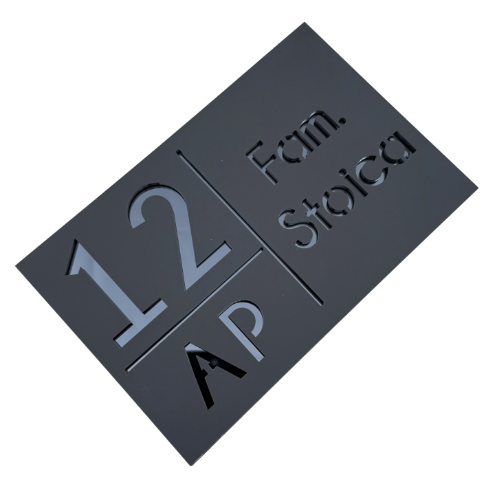 NUMAR APARTMANET PREMIUM - Gri Satinat / Gri Antracit Oglinda - 20x13cm