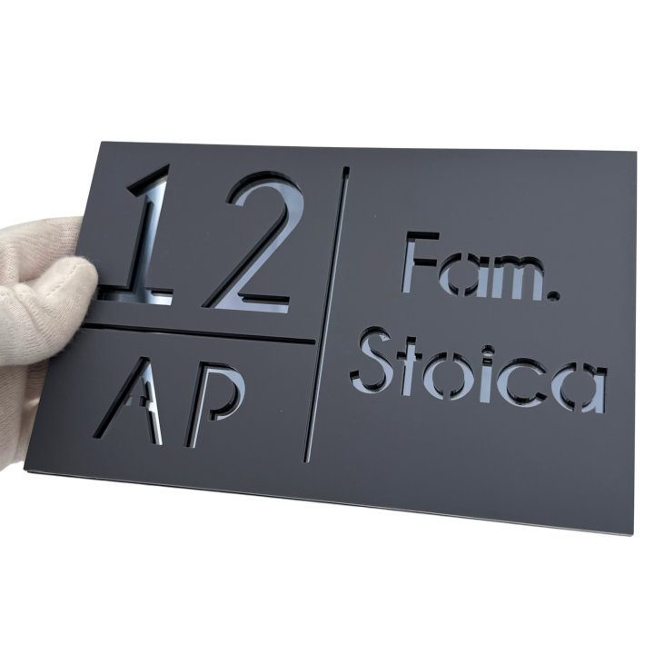 NUMAR APARTMANET PREMIUM - Gri Satinat / Gri Antracit Oglinda - 20x13cm