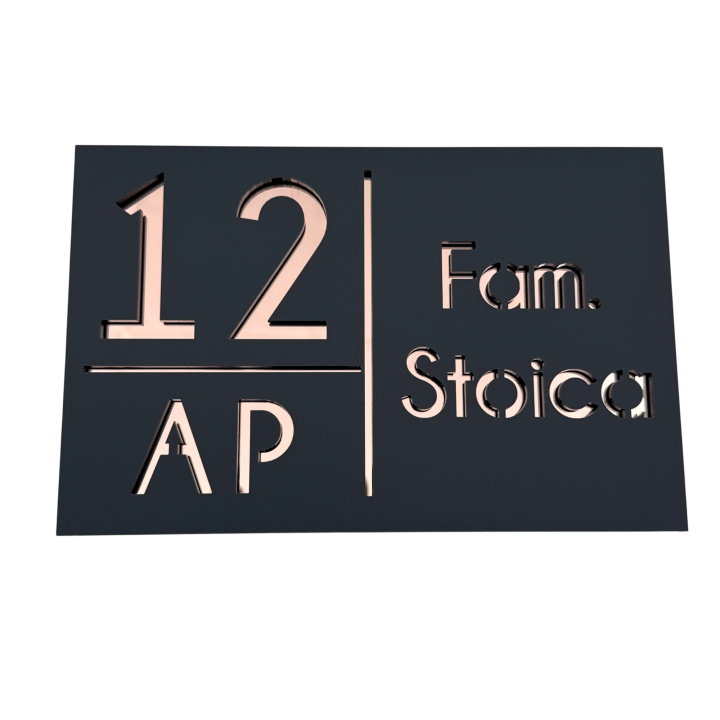 NUMAR APARTMANET PREMIUM - Gri Satinat / Roze Auriu Oglinda - 20x13cm