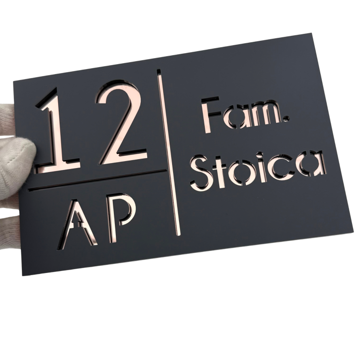 NUMAR APARTMANET PREMIUM - Gri Satinat / Roze Auriu Oglinda - 20x13cm