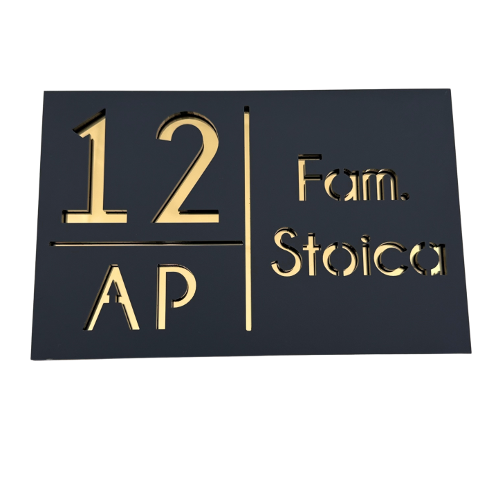 NUMAR APARTMANET PREMIUM - Gri Satinat / Auriu Oglinda - 20x13cm