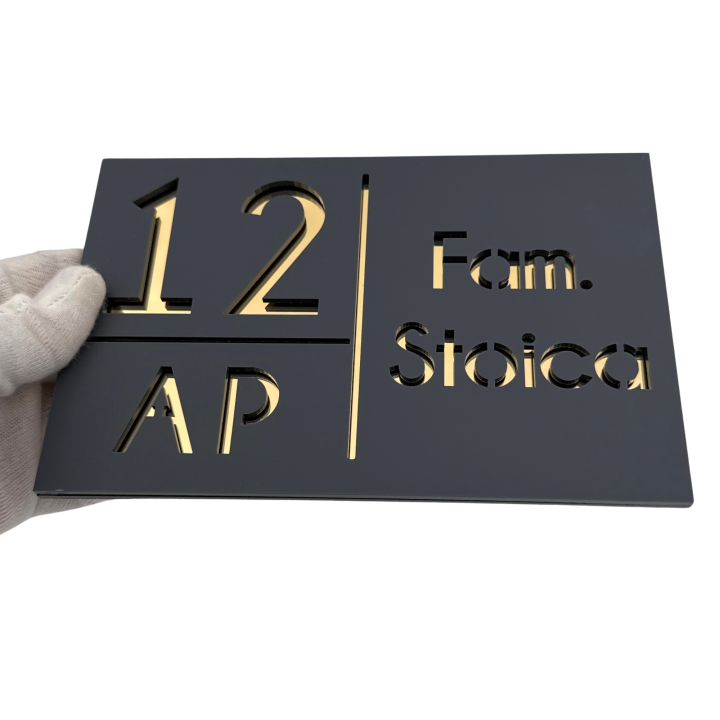 NUMAR APARTMANET PREMIUM - Gri Satinat / Auriu Oglinda - 20x13cm