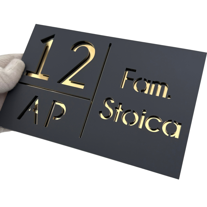 NUMAR APARTMANET PREMIUM - Gri Satinat / Auriu Oglinda - 20x13cm