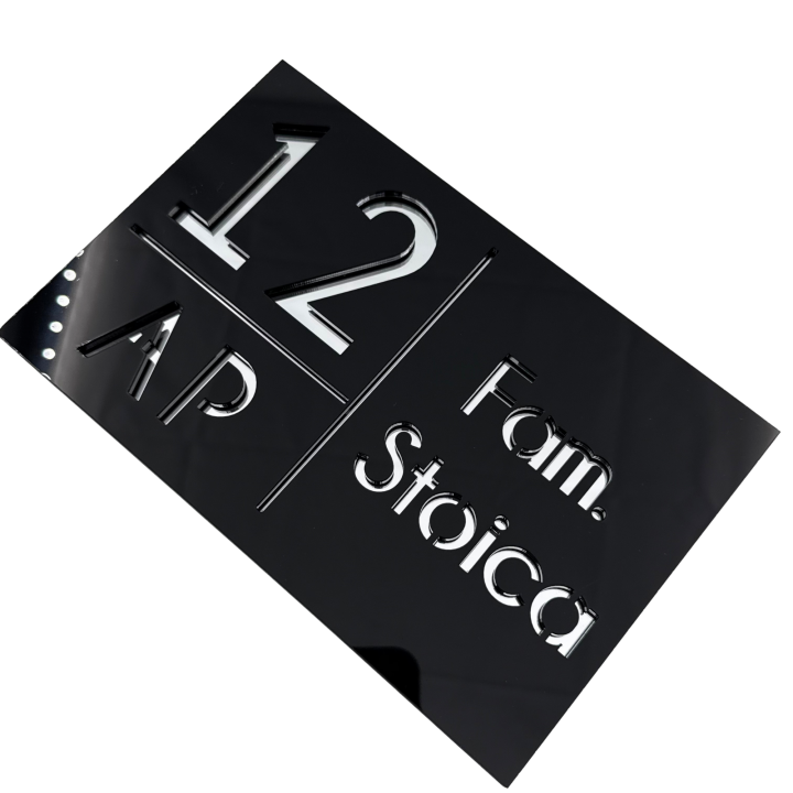 NUMAR APARTMANET PREMIUM - Negru Lucios / Argintiu Oglinda - 20x13cm