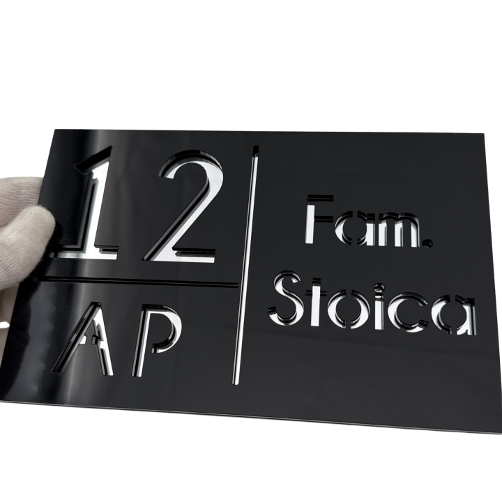 NUMAR APARTMANET PREMIUM - Negru Lucios / Argintiu Oglinda - 20x13cm