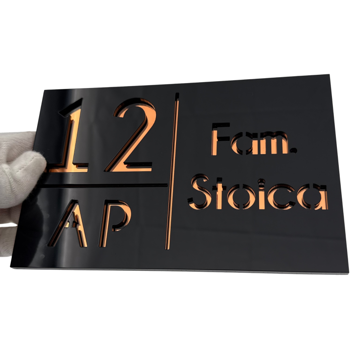 NUMAR APARTMANET PREMIUM - Negru Lucios / Cupru Oglinda - 20x13cm