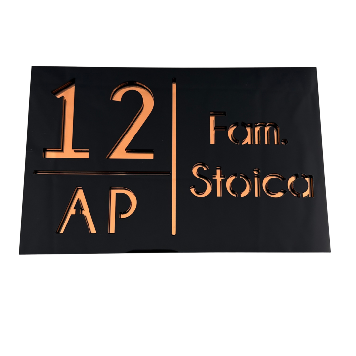 NUMAR APARTMANET PREMIUM - Negru Lucios / Cupru Oglinda - 20x13cm