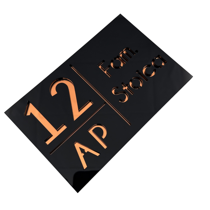 NUMAR APARTMANET PREMIUM - Negru Lucios / Cupru Oglinda - 20x13cm