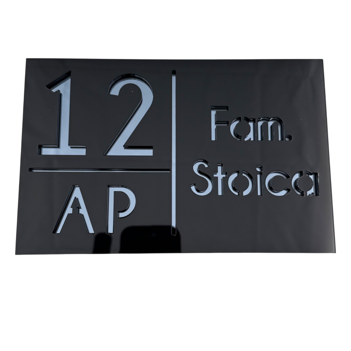 NUMAR APARTMANET PREMIUM - Negru Lucios / Gri Antracit Oglinda - 20x13cm