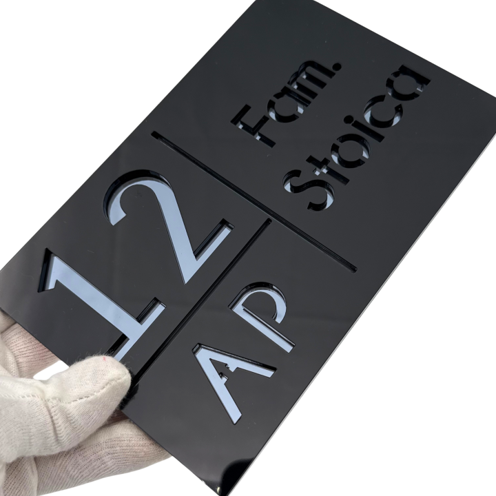 NUMAR APARTMANET PREMIUM - Negru Lucios / Gri Antracit Oglinda - 20x13cm