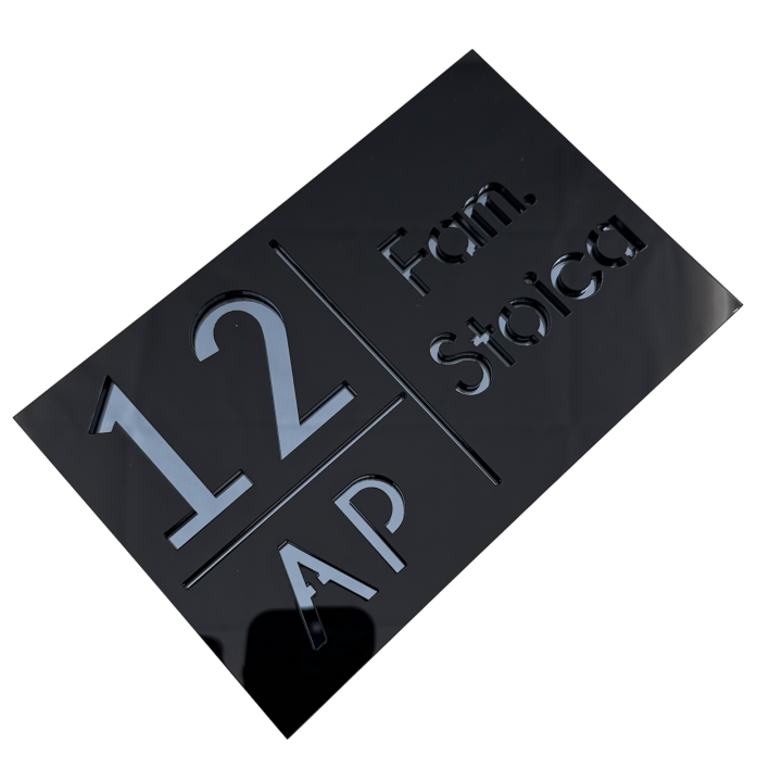 NUMAR APARTMANET PREMIUM - Negru Lucios / Gri Antracit Oglinda - 20x13cm