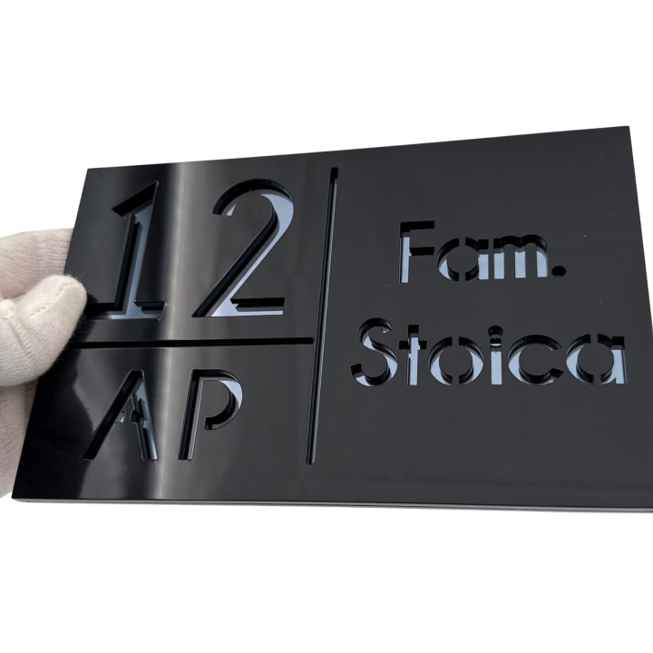 NUMAR APARTMANET PREMIUM - Negru Lucios / Gri Antracit Oglinda - 20x13cm