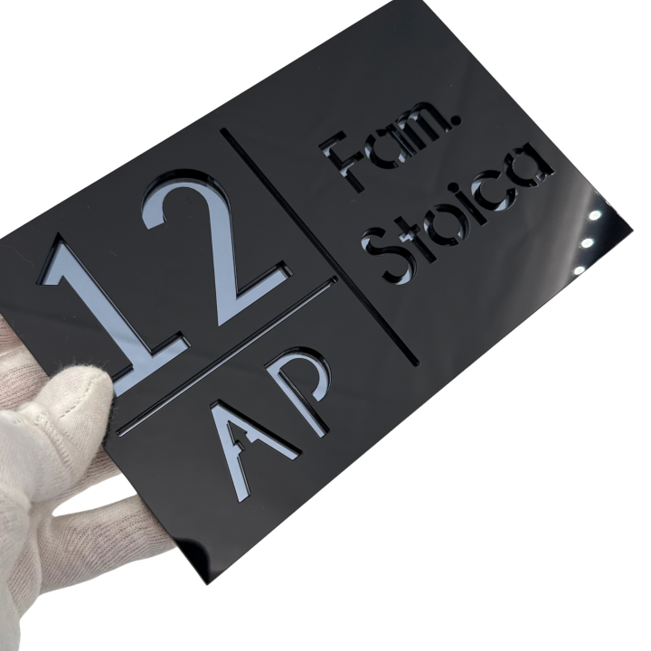 NUMAR APARTMANET PREMIUM - Negru Lucios / Gri Antracit Oglinda - 20x13cm