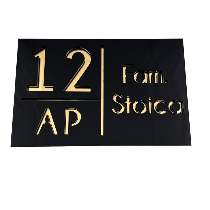 NUMAR APARTMANET PREMIUM - Negru Lucios / Auriu Oglinda - 20x13cm