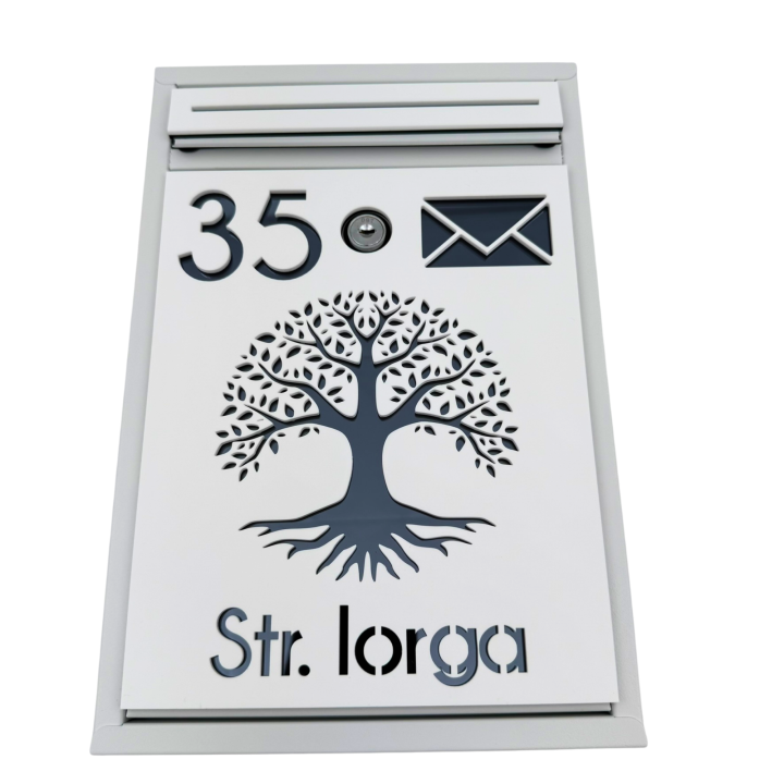 CUTIE POSTALA PERSONALIZATA - Alb Satinat / Gri Antracit Oglinda - 32x22x9cm 🌳