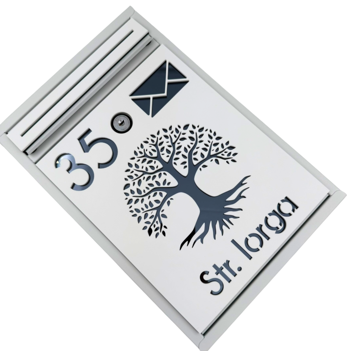 CUTIE POSTALA PERSONALIZATA - Alb Satinat / Gri Antracit Oglinda - 32x22x9cm 🌳