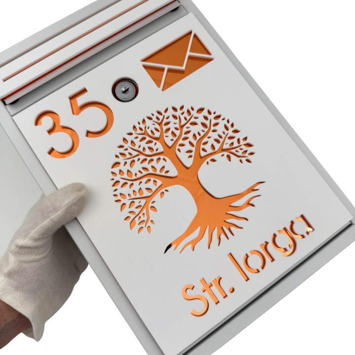 CUTIE POSTALA PERSONALIZATA - Alb Satinat / Cupru Oglinda - 32x22x9cm 🌳