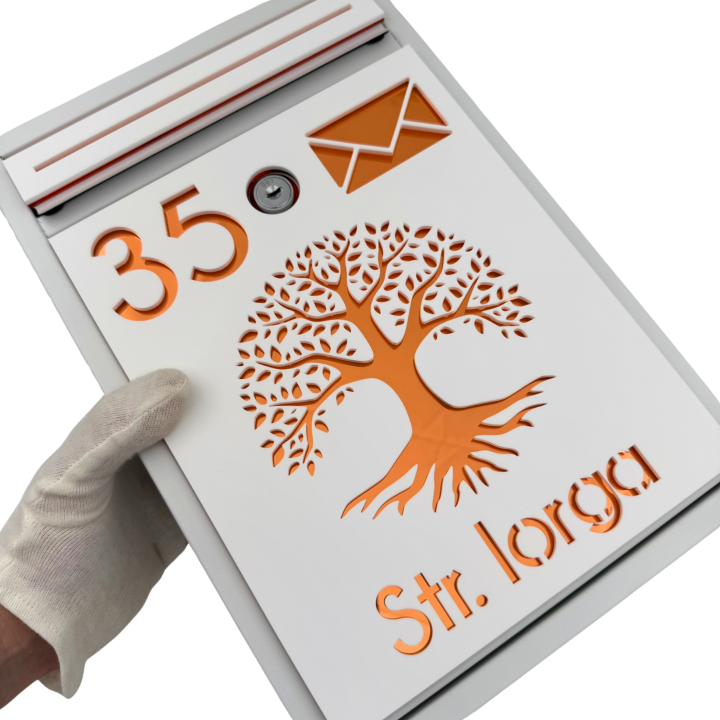 CUTIE POSTALA PERSONALIZATA - Alb Satinat / Cupru Oglinda - 32x22x9cm 🌳