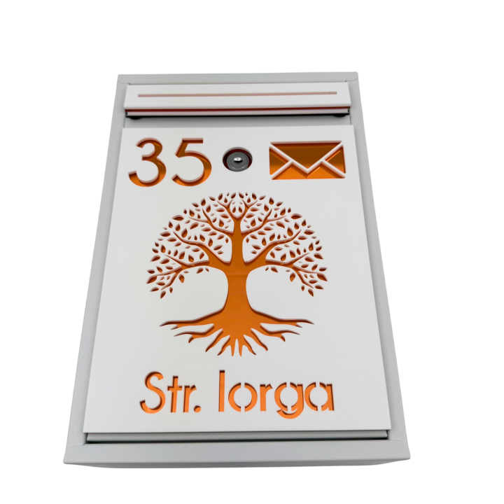 CUTIE POSTALA PERSONALIZATA - Alb Satinat / Cupru Oglinda - 32x22x9cm 🌳