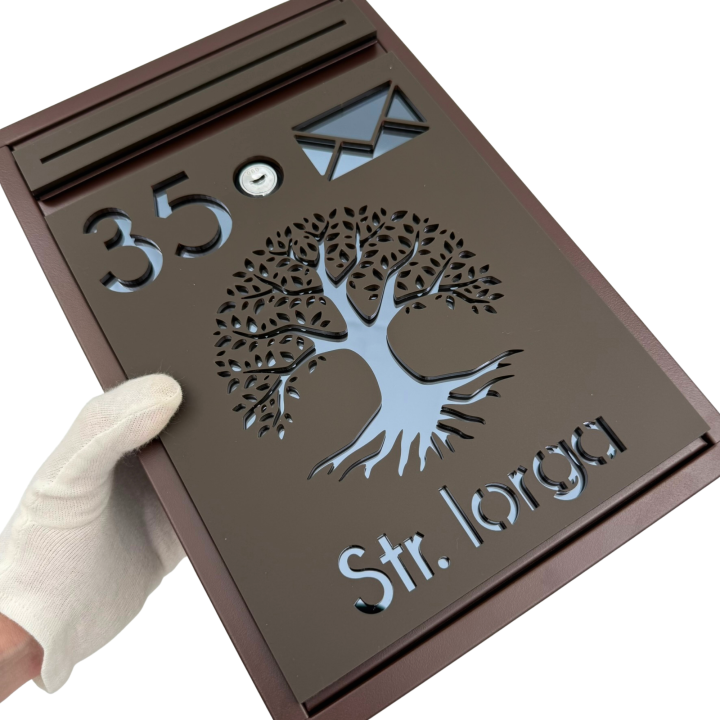 CUTIE POSTALA PERSONALIZATA - Maro Satinat / Gri Antracit Oglinda - 32x22x9cm 🌳