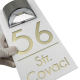 NUMAR CASA PREMIUM - Alb Satinat / Auriu Periat Aluminiu / Lampa Solara - 30x15cm